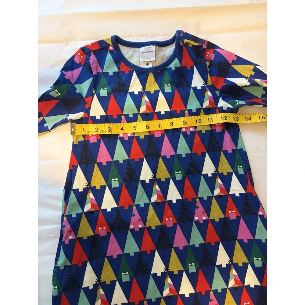 Hanna Andersson Girls 6 7 Christmas Tree Dress Bright Holiday Long Sleeve Cotton